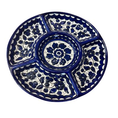 Large Serving Party Platter 5 sections Blue and White
