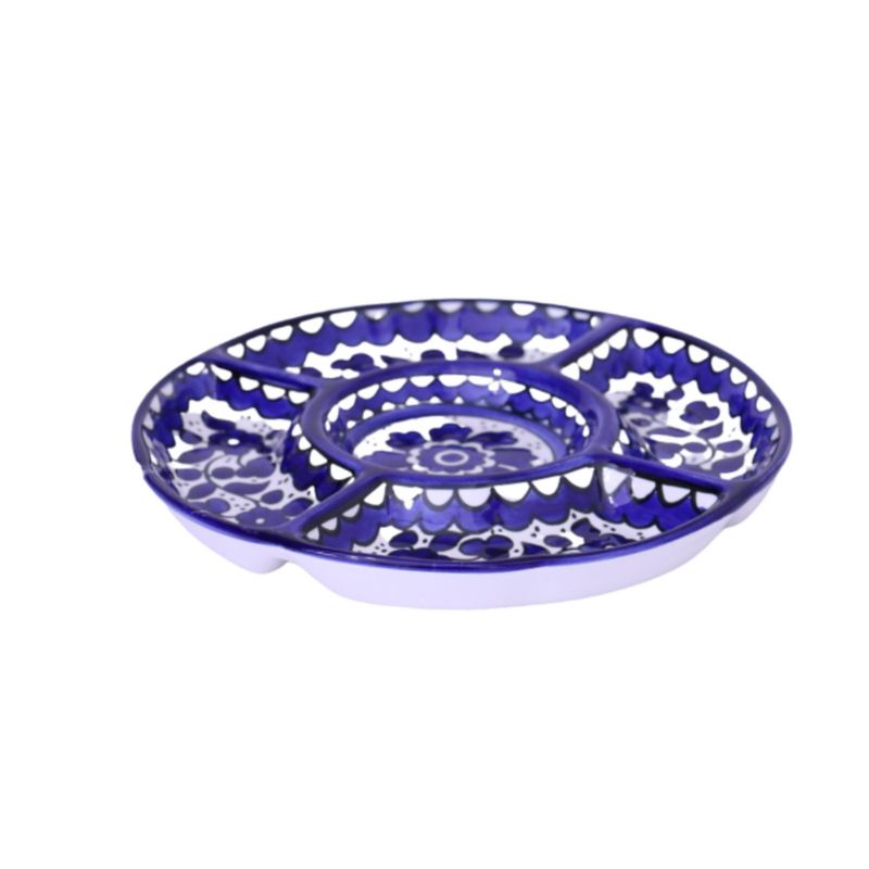 Large Serving Party Platter 5 sections Blue and White