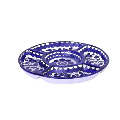 Large Serving Party Platter 5 sections Blue and White