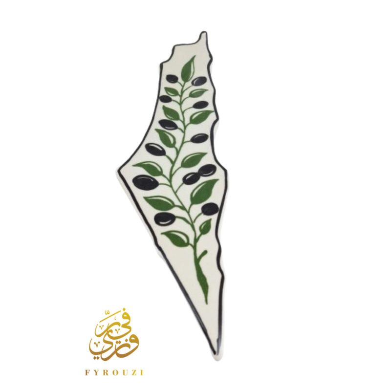 Large Olive Paint Palestine Hanging Map