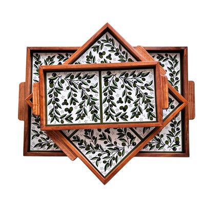 Olive-paint Handmade Ceramic Wooden Trays