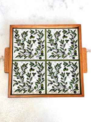 Olive-paint Handmade Ceramic Wooden Trays