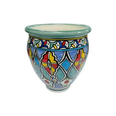 Palestinian Ceramic Plant Pot – Mediterranean Blossom, Hand-painted