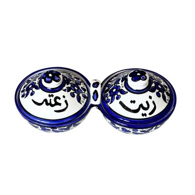 Blue &amp; white Large Zeit w zaatar Hand Painted Ceramic