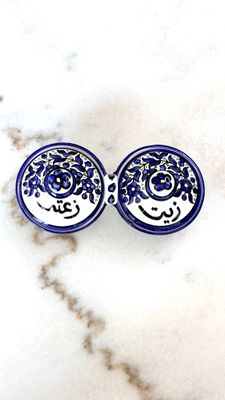 Blue &amp; white Large Zeit w zaatar Hand Painted Ceramic