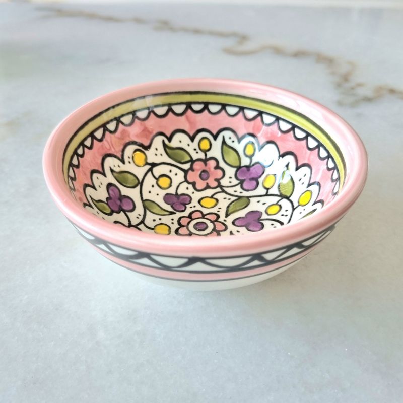 Palestinian Ceramic Deep Bowl – Pink, 12 cm, Hand-painted