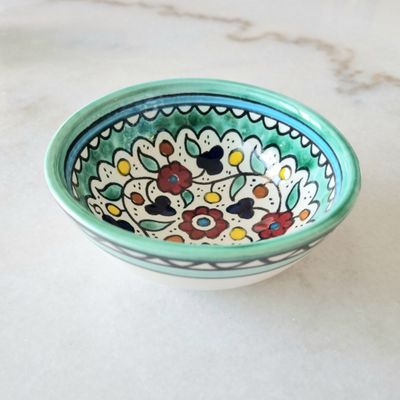Palestinian Ceramic Deep Bowl – Turquoise, 12 cm, Hand-painted