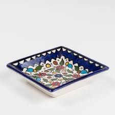 Palestinian Ceramic Square Plate – Small, Hand-painted