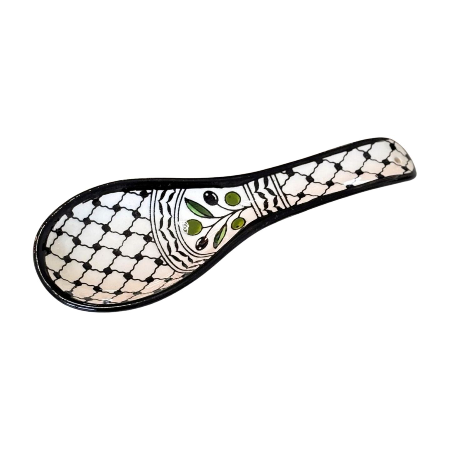 Palestinian Ceramic Spoon Rest – Kuffiya, Hand-painted