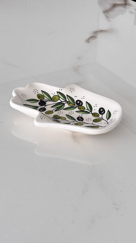 Fatima Hamsa Hand serving dish/trinket Olive Pattern