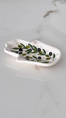 Fatima Hamsa Hand serving dish/trinket Olive Pattern