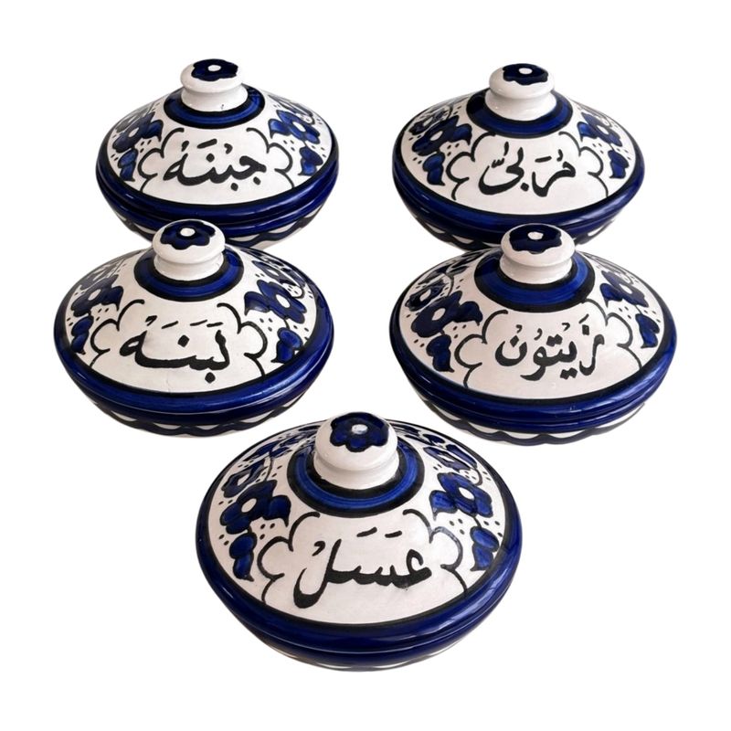 Palestinian Ceramic Breakfast Bowls Set – Blue &amp; White Floral, Hand-painted