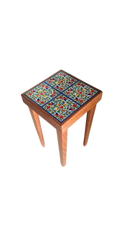 Wooden Side Table Floral Classic Ceramic