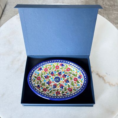 Palestinian Ceramic Oval Serving Bowl in Gift Box, Hand-painted