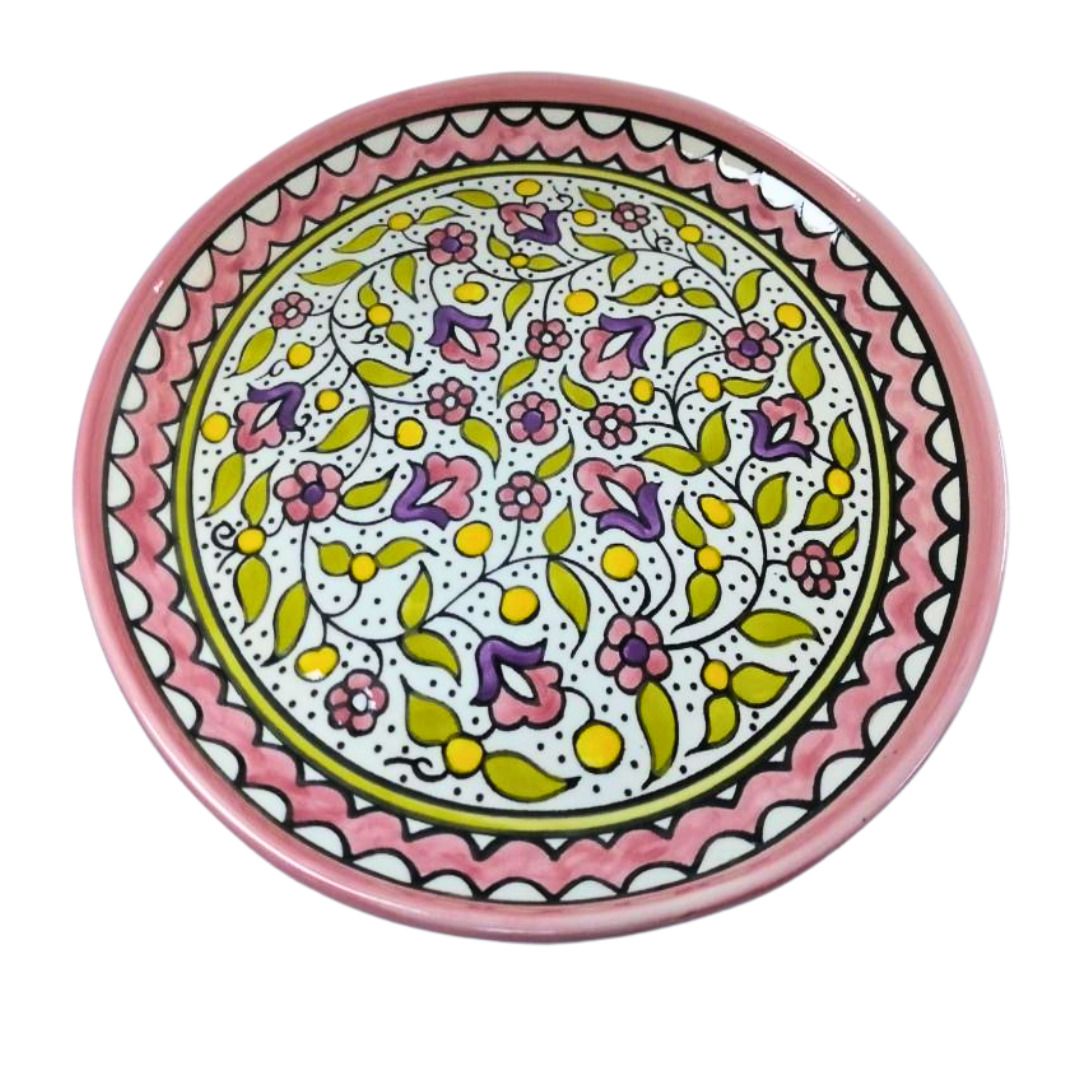 Palestinian Ceramic Dinner Plate – Pink, Small 19 cm, Hand-painted