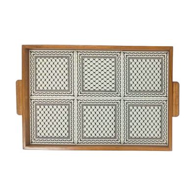 Palestinian Ceramic Tile Tray – Kuffiya, Large 45 × 30 cm, Hand-painted