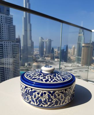 Hand Painted Ceramic Sweet Pot Blue and White
