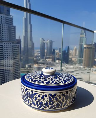 Hand Painted Ceramic Sweet Pot Blue and White