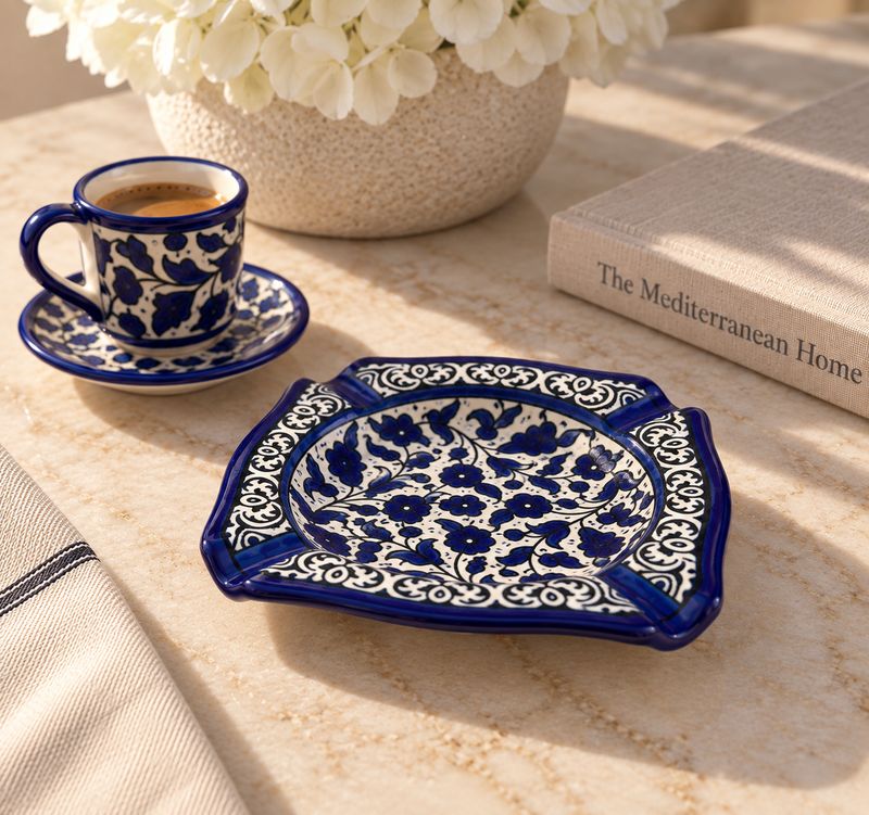 Square Ashtray Blue and White
