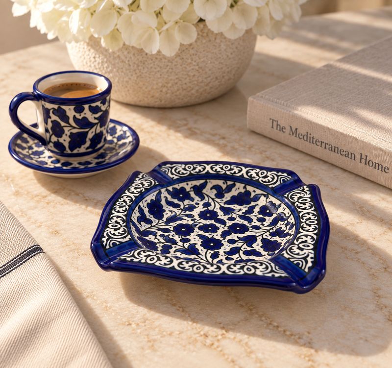 Square Ashtray Blue and White
