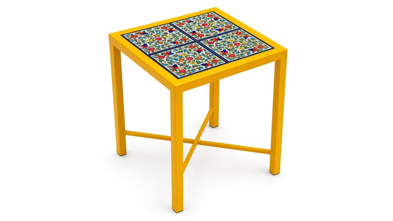 Sunshine Multi-color Floral Tile Side Table — Yellow Frame