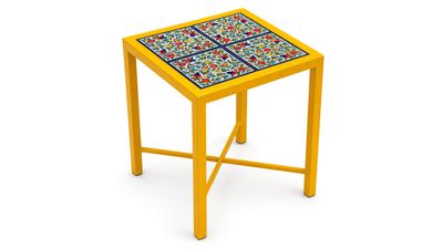 Sunshine Multi-color Floral Tile Side Table — Yellow Frame