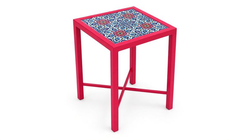 Iznik Bloom Tile Side Table — Red Frame