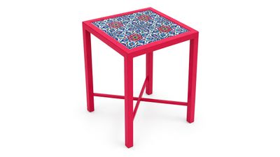 Iznik Bloom Tile Side Table — Red Frame