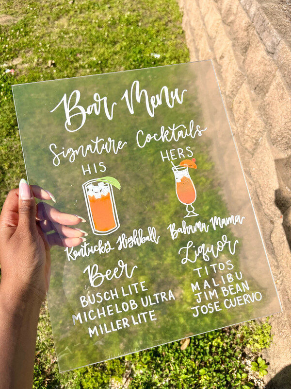 Wedding Bar/Food Menu