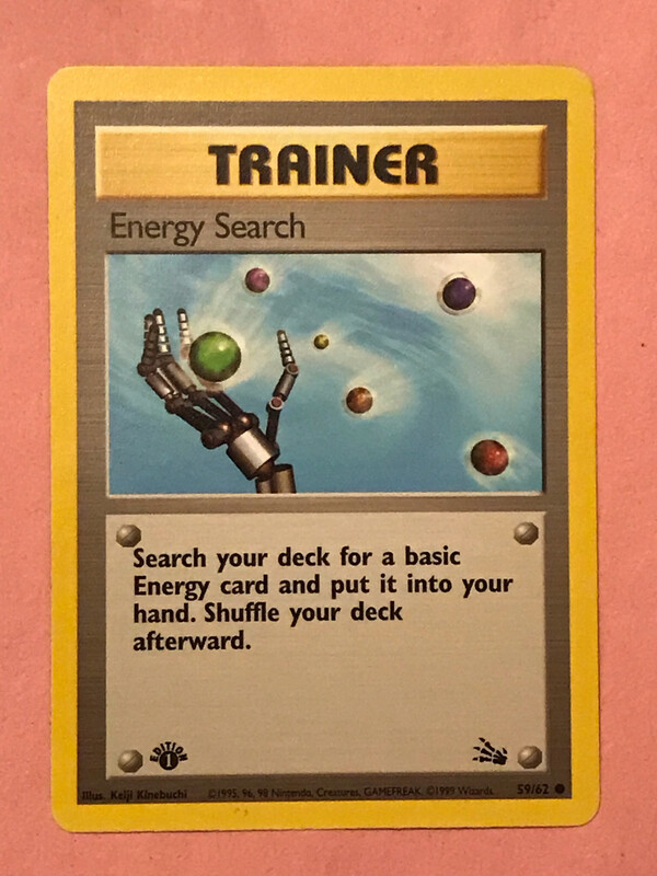 1st edition Trainer: Energy Search 59/62 (Fossil) Pokemon card