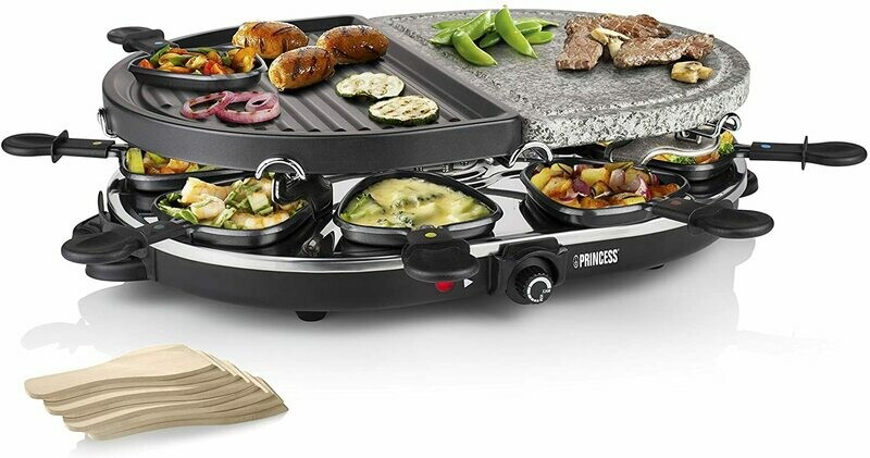 Princess Raclette Pietra e Griglia 1200 watt, Combinazione di piastra, griglia e raclette, 8 persone, Pietra ollare
