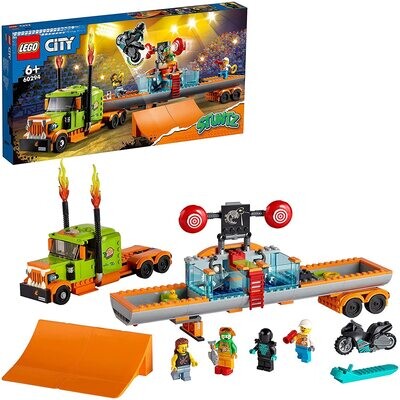 LEGO City Stuntz Truck dello Stunt Show, Set da Costruzione con Moto giocattolo con Meccanismo a Spinta, Dunk Tank, Minifigure di Pilota e Clown, 60294