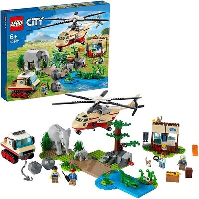 LEGO City Wildlife Operazione di Soccorso Animale, Set Clinica Veterinaria con Elicottero Giocattolo e 4 Minifigure, 60302