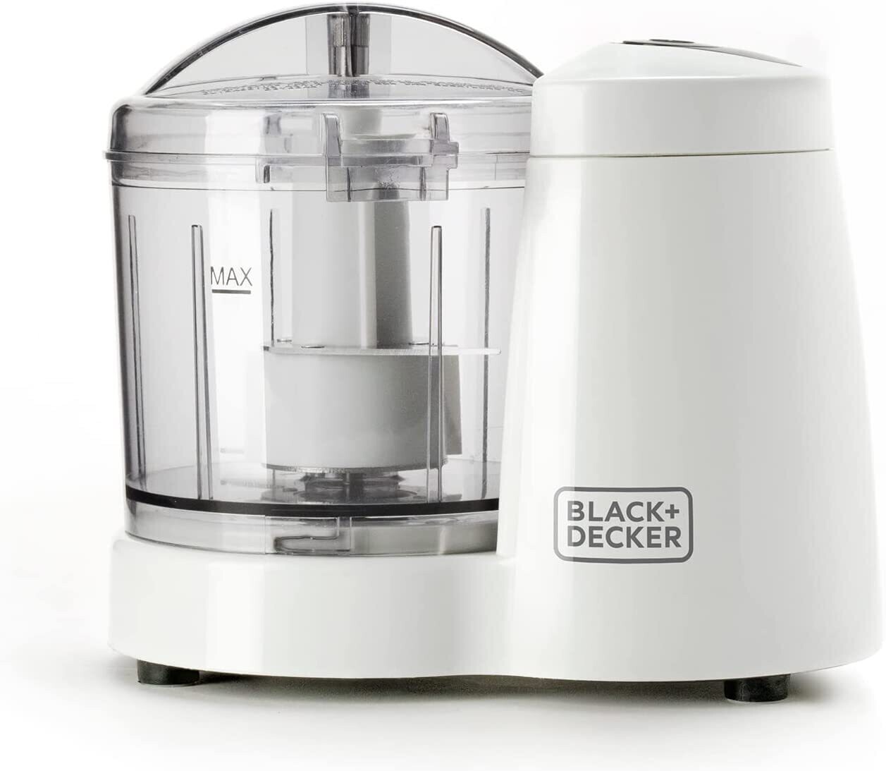 BLACK+DECKER BXCH120E - Tritatutto, 120 W, ciotola in plastica da 350 ml, 1 velocità, coperchio con chiusura di sicurezza, lame in acciaio inossidabile, facile utilizzo e pulizia, bianco/grigio