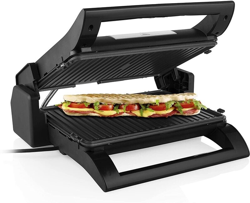 Princess Piastra Elettrica Con Coperchio, 1500 watt, Apertura a 180°, 31.5 x 21.5 cm, Acciaio inossidabile, Nero opaco
