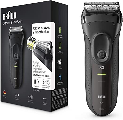 Braun Series 3 ProSkin 3020s Rasoio Elettrico, Nero - Rasoio Elettrico da Uomo Ricaricabile e Senza Fili