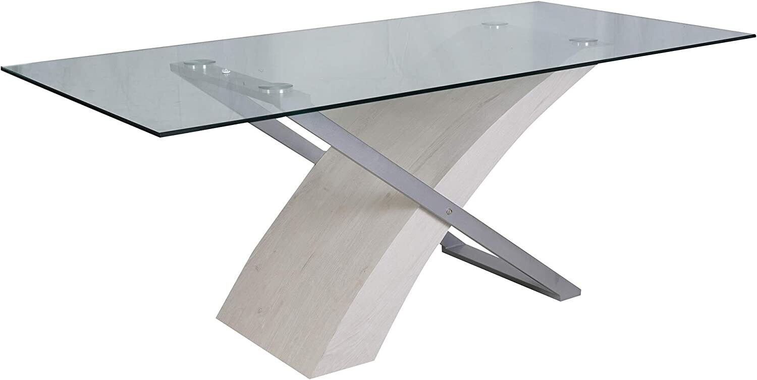 DMORA Moderno, 180x90 cm, Legno e Vetro, Tavolo da Pranzo, Design Innovativo,  Bianco