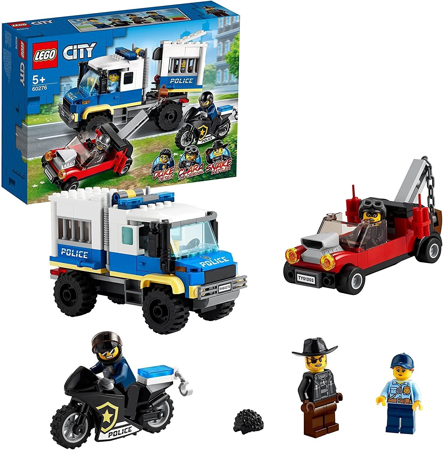 LEGO City Trasporto dei Prigionieri della Polizia, Camion Giocattolo con  Moto, Auto, 4 Minifigure, Snake Rattler e Clara La Criminale, 60276