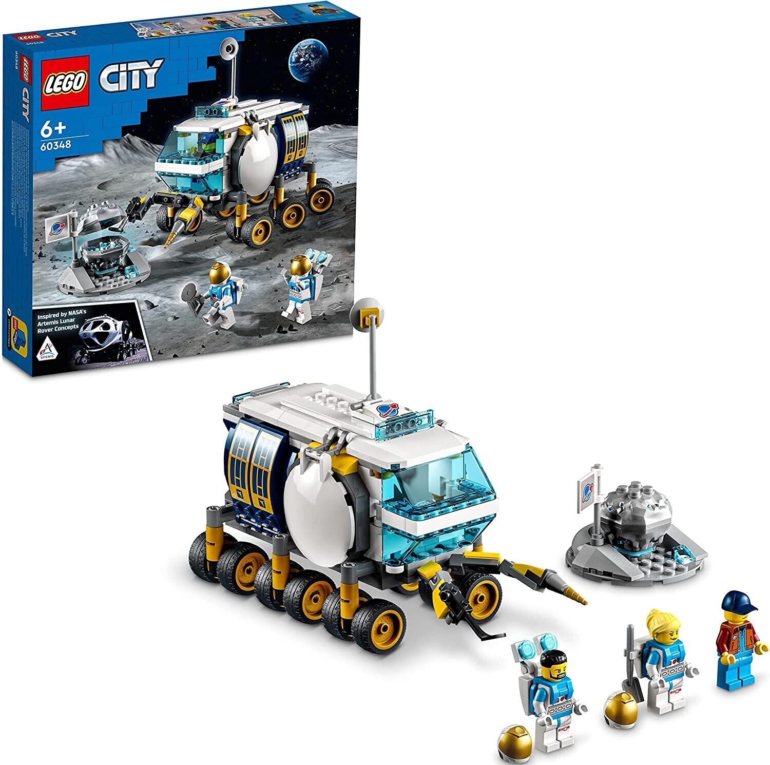 LEGO City Rover Lunare, Modello di Veicolo Spaziale, Giocattolo per Bambini,  Base della NASA con 3 Minifigure di Astronauti, 60348