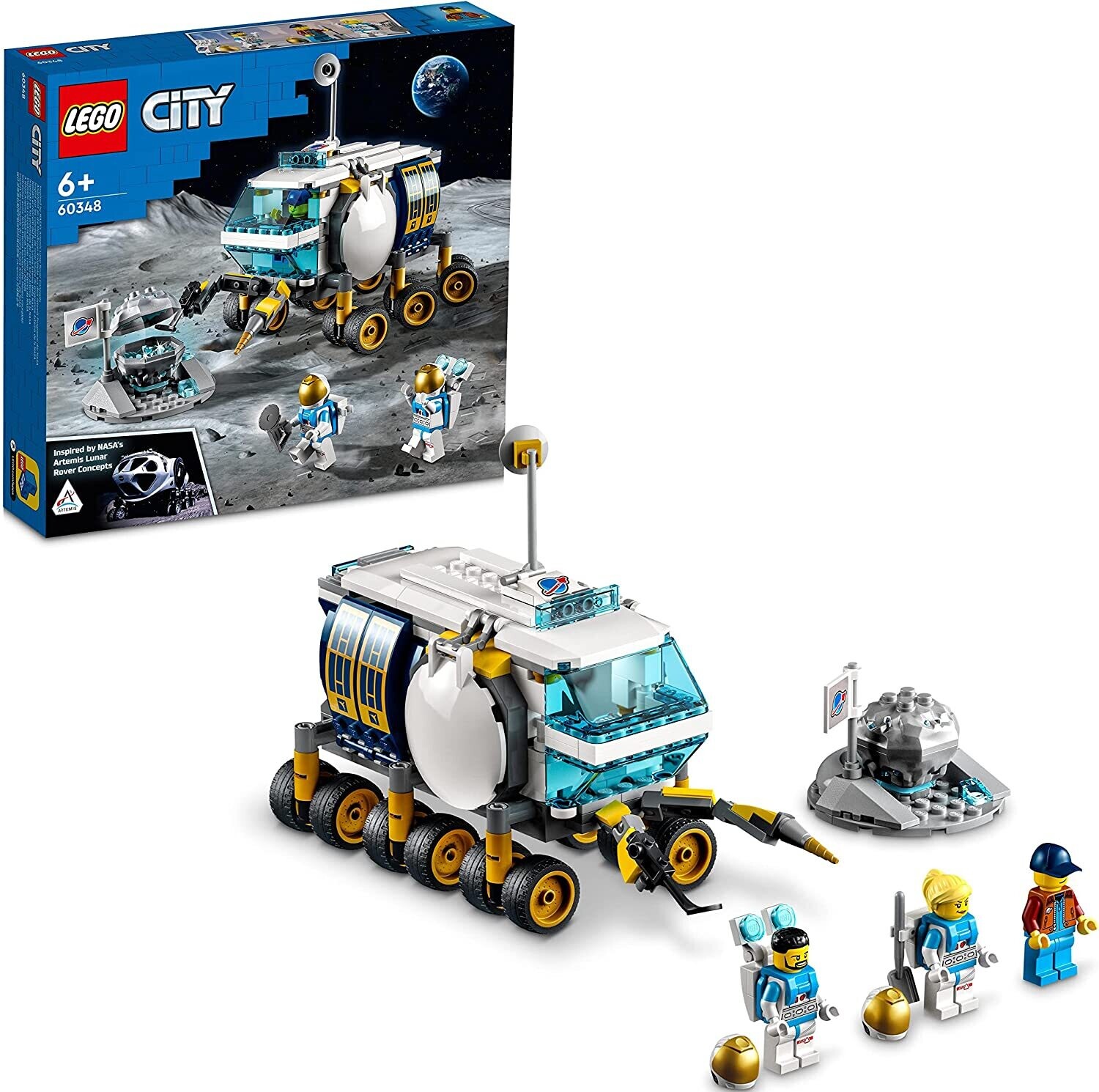 LEGO City Rover Lunare, Modello di Veicolo Spaziale, Giocattolo per Bambini, Base della NASA con 3 Minifigure di Astronauti, 60348