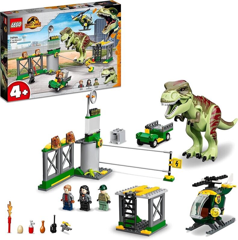 LEGO 76944 Jurassic World La Fuga del T. rex, con Dinosauro Giocattolo, Elicottero e 3 Minifigure, Giochi per Bambini e Bambine dai 4 anni in su, Dino LEGO 76944 Jurassic World La Fuga del T. rex, con Dinosauro Giocattolo, Elicottero e 3 Minifigure, Giochi per Bambini e Bambine dai 4 anni in su, Dino