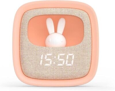 Sveglia Digitale per Bambini e Lampada Billy Clock con Coniglietto Soft Touch - Sveglia Comodino con Data, Ora e 3 Allarmi - Luminosità Regolabile - Rosa - MOB