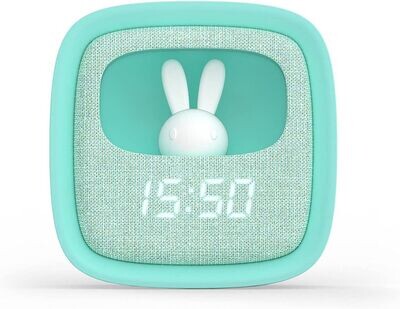 Sveglia Digitale per Bambini e Lampada Billy Clock con Coniglietto Soft Touch - Sveglia Comodino con Data, Ora e 3 Allarmi - Luminosità Regolabile - Blu - MOB