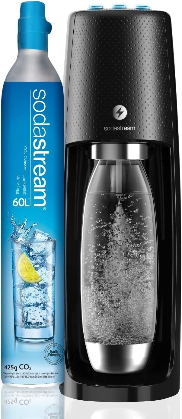 SodaStream One Touch, Gasatore d'acqua frizzante elettrico dal design  moderno, incluso cilindro contente Co2, 1 bottiglia Pet da 1 litro e 1  alimentatore, 13x43x18,5 centimetri