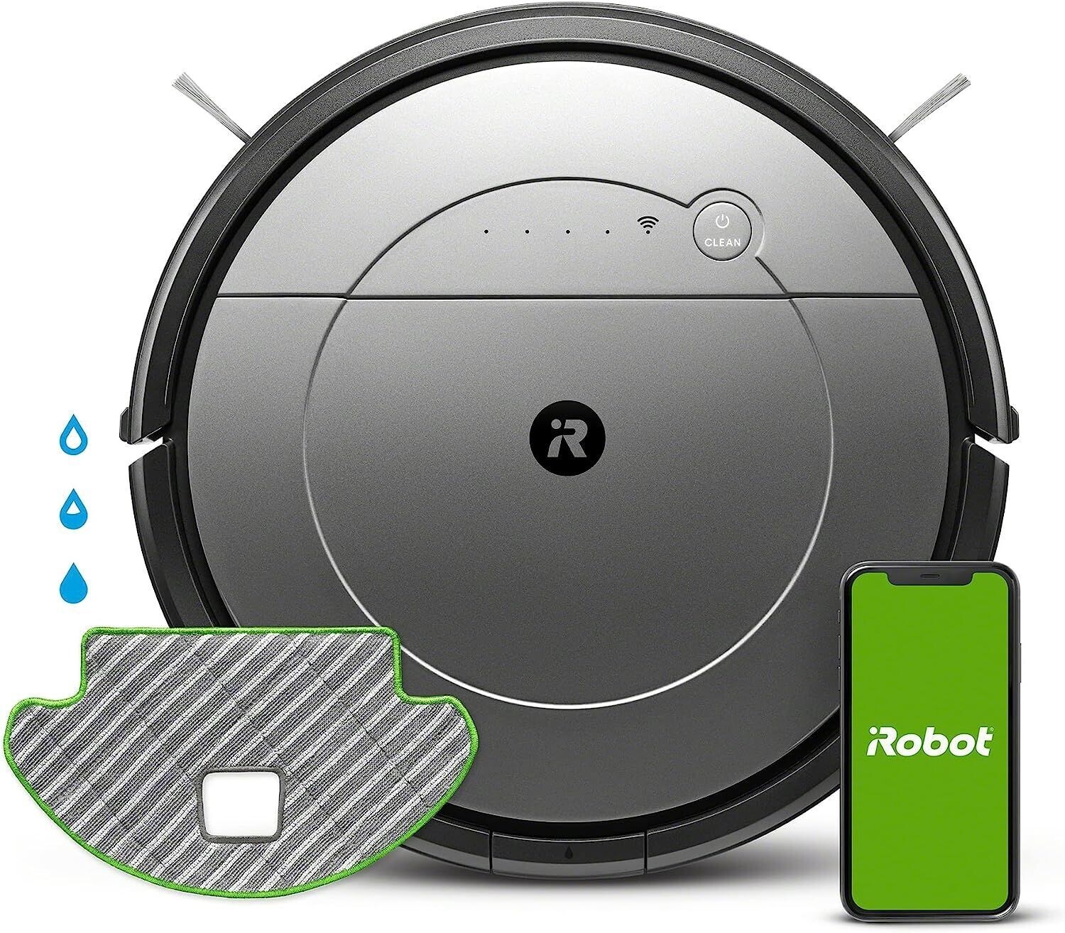 iRobot Roomba Combo Robot Aspirapolvere e Lava Pavimenti 2in1, Wi-Fi,  Suggerimenti Personalizzati, Compatibilità con l'Assistente Vocale, 33 W,  Grigio