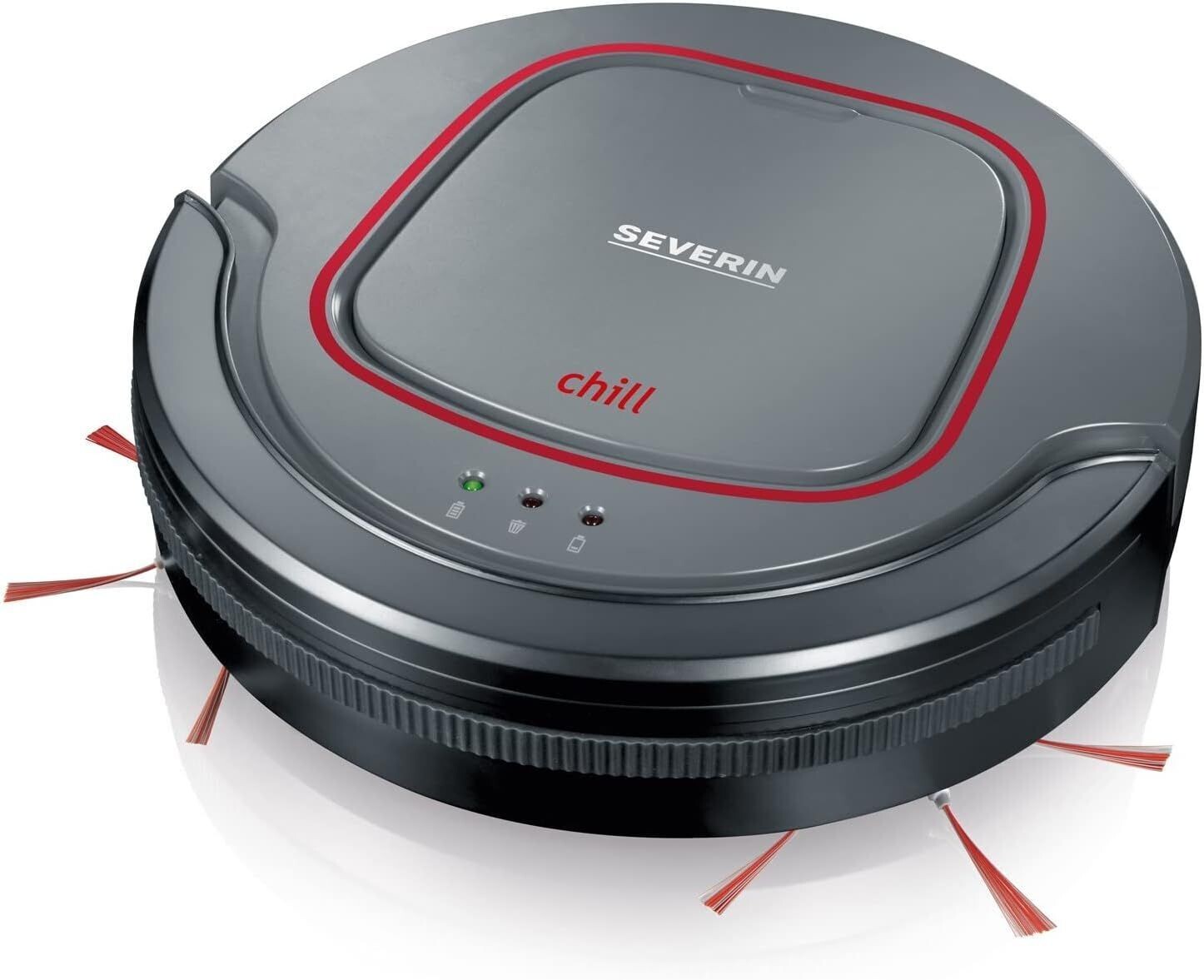 Severin Chill RB 7025 Robot Aspirapolvere, Autonomia 90 min, Sensore riconoscimento scalini, Sensorclean, 17 W, 0.35 litri, 65 Decibel, Pulisce 100 mq in 90 min, Grigio platino/Rosso granato/Nero