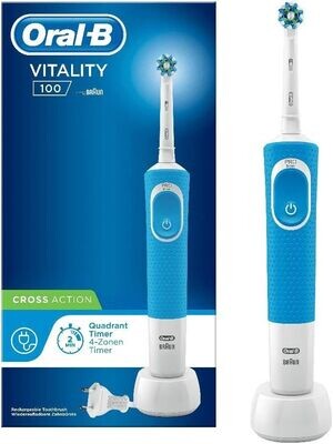 Oral-B Cross Action Vitality 100 Spazzolino Elettrico Base Ricaricabile, Blu,‎ 25 x 10 x 15 cm; 242 grammi