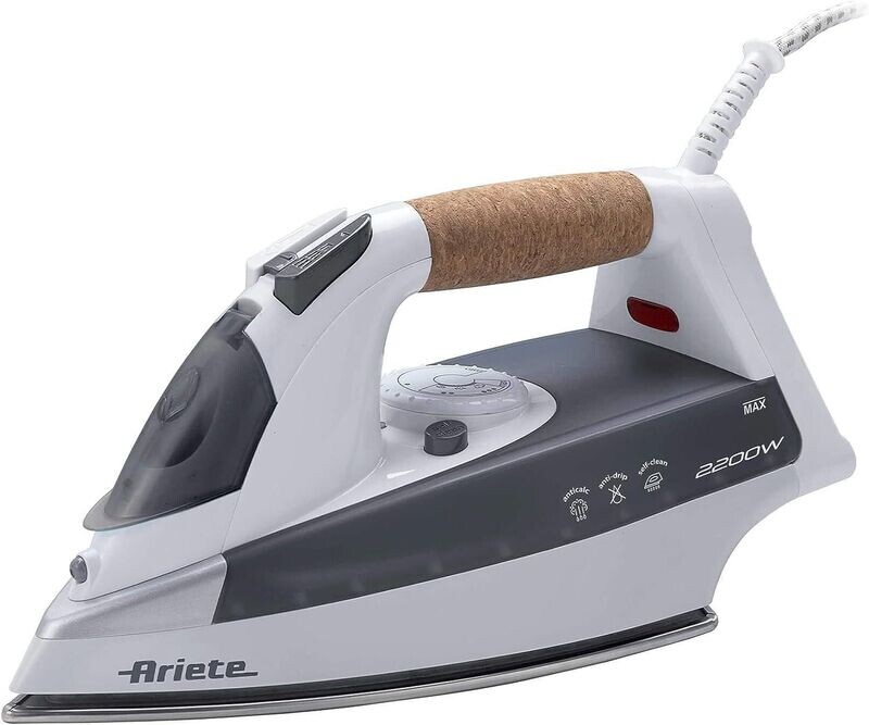 Ariete 6232 Steam Iron, Ferro da stiro, 2200 W, Capacità 300 ml, Piastra acciaio inox, Bianco/Grigio