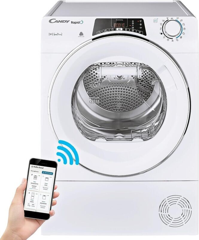 Candy ROE Rapidò H9A2TCEX-S Asciugatrice 9 Kg a Pompa di calore, Capacità 9kg, Partenza Ritardata, Bianco, Set Cicli Rapidi, Classe Energetica A++ [Classe di efficienza energetica A++]