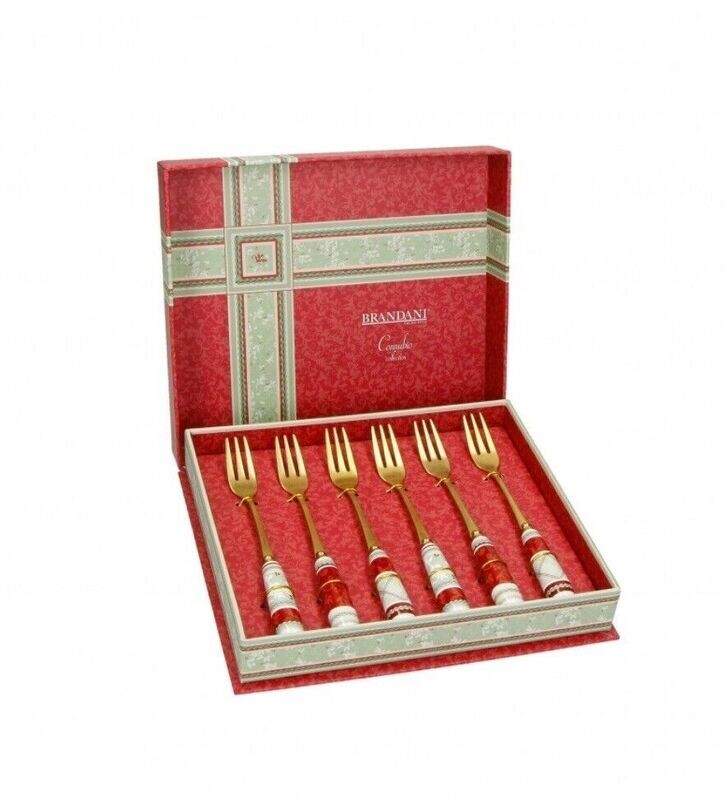 Forchettina Connubio Old Gold Set 6 pezzi inox manico in ceramica Brandani